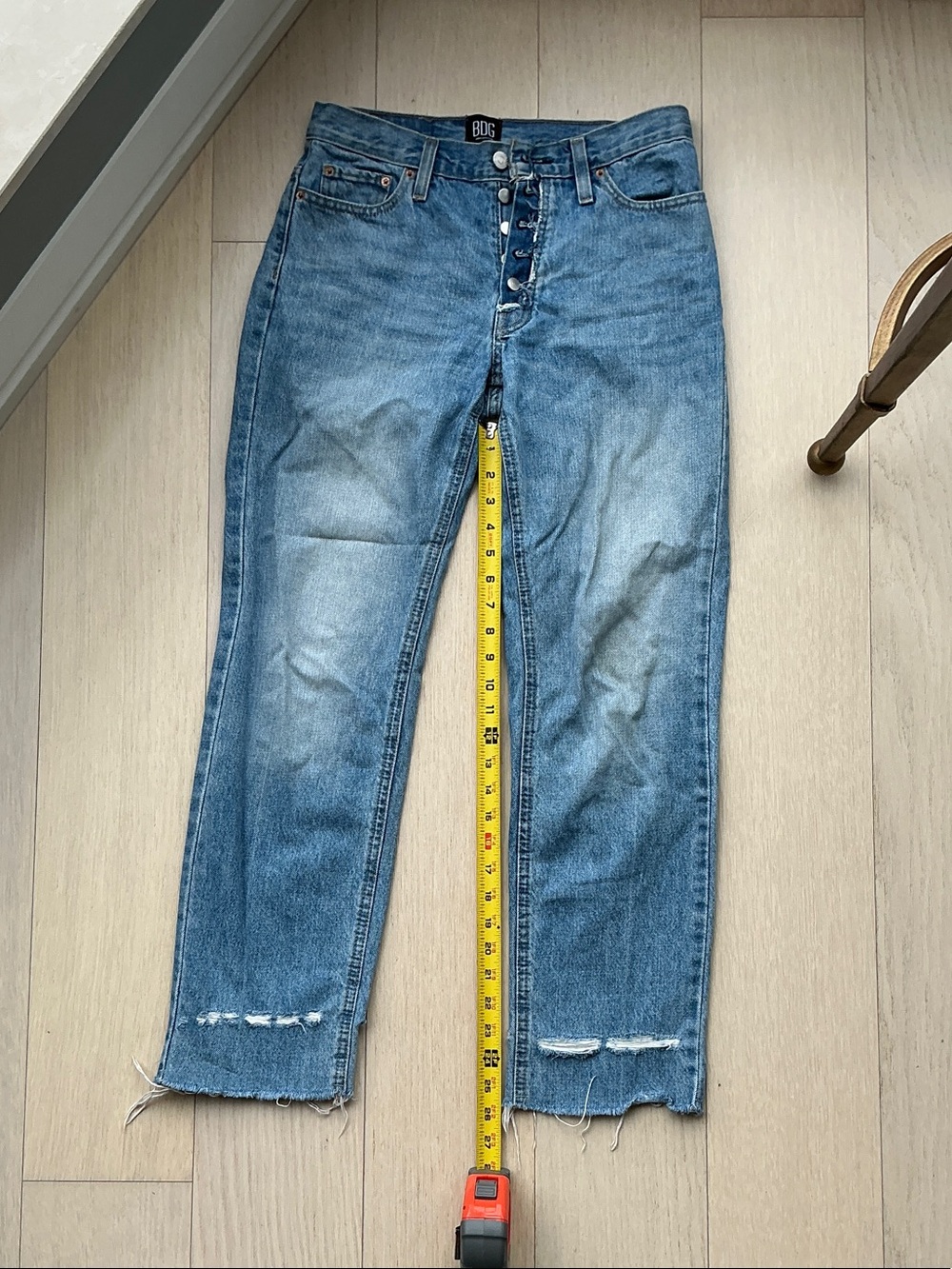 BDG Distressed High-Rise Straight Jeans in Light Blue